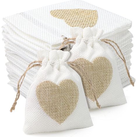 30 sacs en jute à cordon, 8 x 10 cm, sacs en tissu à cordon, petits sacs en forme de cœur, petits sacs à remplir, sacs cadeaux à cordon pour anniversaire, mariage (1/5)
