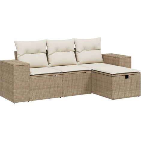 Salon de jardin avec coussins 4 pcs beige résine tressée (1/3)