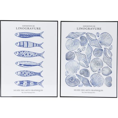 Kaemingk Gemälde Linogravure Papier 2-fach sortiert 40 cm Wandbild
