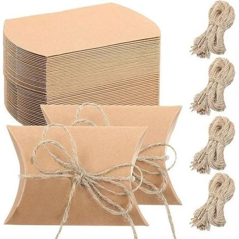 100PCS Boites Cadeaux Kraft, Papier Cadeau Mini Boite de Bonbons Emballages de Cadeaux pour Anniversaire Faveurs Mariage Sainte Nouvel an Noël Saint Valentin 6 x 9cm avec 40m Chaîne de Jute (1/5)