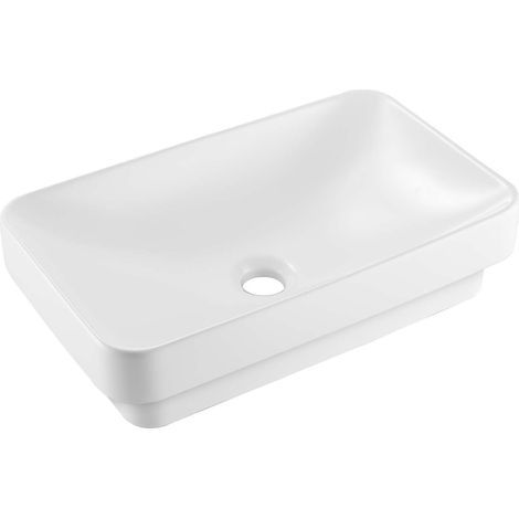 VEVOR Lavabo Semi Incasso in Ceramica da Appoggio Vasca Rettangolare 490 x 305 mm con Foro di Scarico da 45 mm, Lavabo Moderno per Cucina Bagno su Piano di Lavoro, Bianco (1/5)