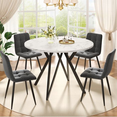 Tavolo pranzo rotondo MDF effetto marmo 100 cm OKMYHOME (1/5)