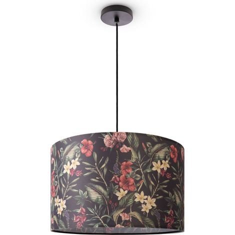 Paco Home Plafonnier Salon Lampe Table À Manger  Suspension Fleurs Palmiers Déco E27 Lampe à suspension - Noir, Design 5 (Ø45,5 cm)