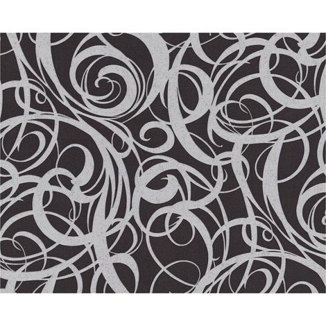 Carta da parati grafica EDEM 81136BR29 Carta da parati TNT goffrata a caldo con pattern astratto ed accenti metallici antracite nero argento 10,65 m2 (1/5)