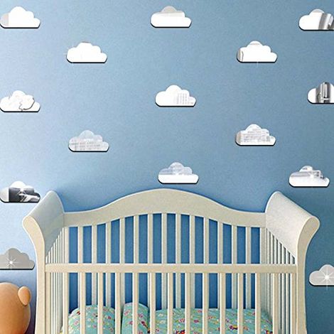 Pack de 10 nuages en papier adhésifs 3D métal argentés - Autocollants stickers adhésifs effet miroir (1/3)