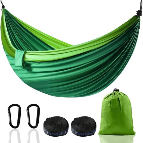 Filiyano-Hamac de camping en nylon parachute, charge maximale de 300 kg, vert, 270 x 140 cm, pour la randonnée et le trekking. (1/2)