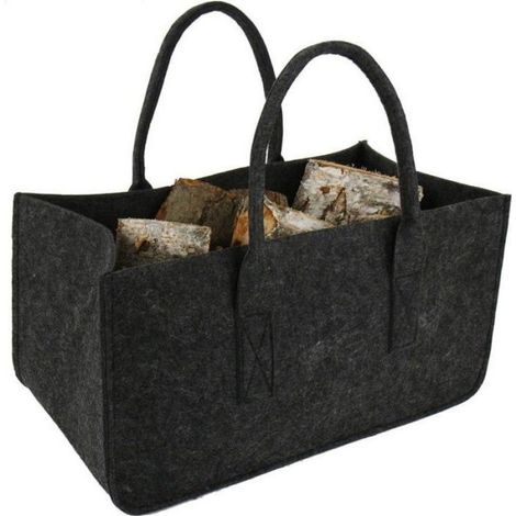 1Pcs Sac à Buche Sac en Feutre Bois Panier à Bûches Bois Sac de Rangement pour Buche Gris Foncé 50x25x25CM