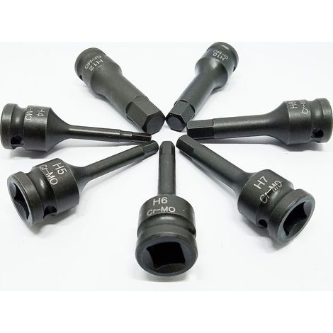 Douille Impact - 7 Pièces 3/8 Pouces - Chrome Molybdène Cr-Mo - Hexagonale Métrique 4 mm à 12 mm - Pour Outils Électriques et Manuels - Ensemble avec Coffret (1/4)