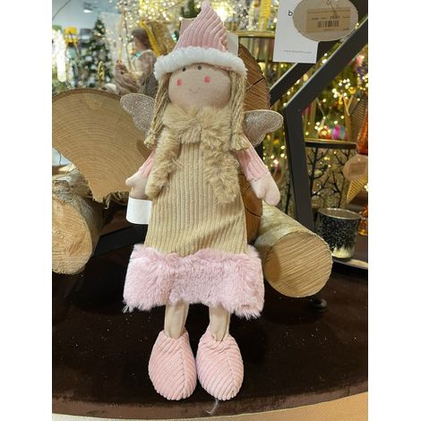 ARPIMEX Angioletto di Natale con Cappello Rosa in Stoffa H 35 Cm Beige (1/2)