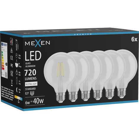 Mexen Vintis 6x Ampoule filament LED E27, G95, 6W, Neutre - 4000K, 720 lm, clair - L157-E27-0640-00x06 (1/5)