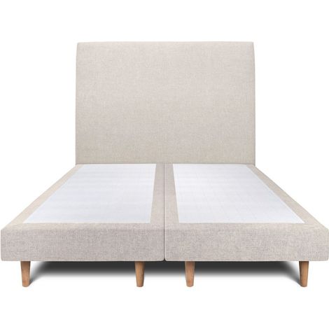Lit 180x200cm avec tête de lit tapissier tissu et double sommier tapissier Beige clair Hauteur totale : 29cm (1/5)