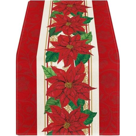 33 x 90 cm, Chemin De Table De Noël, Décorations De Noël, Chemins De Table À Imprimé De Fleurs Rouges, Nappe pour Maison, Décorations De Table De Noël (1/5)