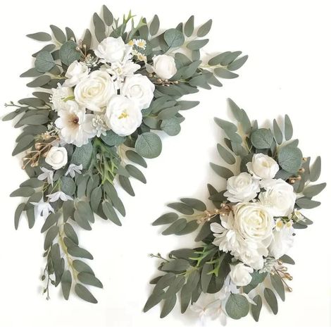 Lot de 2 fleurs artificielles pour arche de mariage - Guirlande de fleurs de mariage - Guirlandes en soie - Pivoine - Panneau de bienvenue - Blanc (1/5)