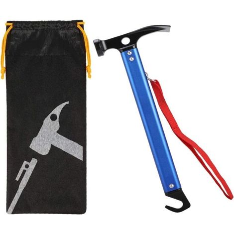 Marteau De Camping avec Crochet, 30cm Marteau De Tente en Aluminium Maillet De Camping en Plein Air Marteau De Piquet De Tente Multifonctionnel avec Sac De Rangement à Cordon (Bleu) (1/4)