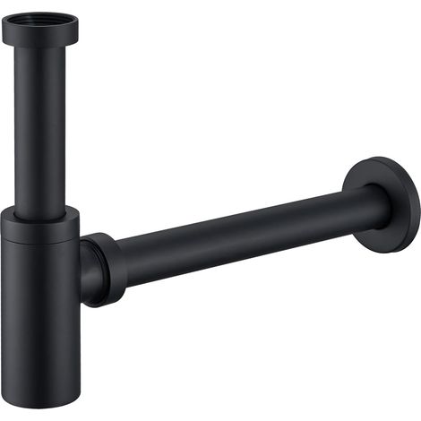 Noir Mat,Siphon de Lavabo salle de bain, Bonde Standard Acier Inoxydable 1 1/4", Siphon à Tube Convient pour Salle Bain, Reglable Anti Odeur, Joint Inclus + Mode d’Emploi