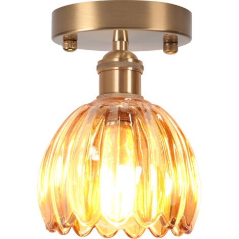 royaluxe- Lampe De Plafond En Cristal Plafonnier En Verre Plafonnier Rétro Lustre Moderne E27 Pour Couloir Cuisine Balcon Salle À Manger Marron