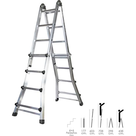 WOLFPACK LINEA PROFESIONAL escalera telescópica aluminio 6+6 peldaños perfil 67 mm. (1/5)