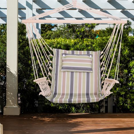 Chaise Suspendue hamac de Voyage Respirant Portable dim. 100L x 49l x 106H cm Coton macramé Polyester Multicolore rayé