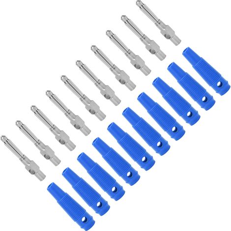 Lot de 10 fiches bananes 7 broches 4 mm en cuivre 1000 V 32 A empilables avec manchon souple, à visser, bleu (1/5)