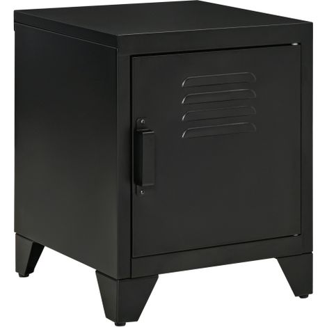 Table de chevet en métal noir avec portes et étagères réglables, design industriel, tout métal - 50 x 40 x 47,5 cm (1/5)