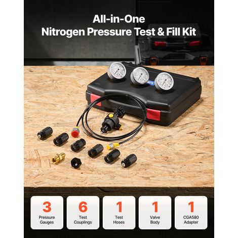 Kit de Gonflage d'Accumulateur d'Azote Hydraulique, Système de Test de Pression avec 3 Manomètres 1500/4000/6000 psi, 6 Raccords Ad… (1/5)