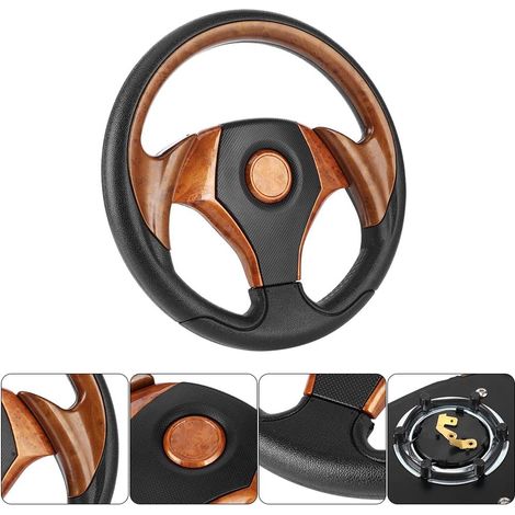 Volant Universel 320 Mm en Alliage D'aluminium et Cuir Impeccable 6 Boulons Imitation Voiture de Course modifié pour la Plupart des Véhicules Bleu (Brun) (1/5)