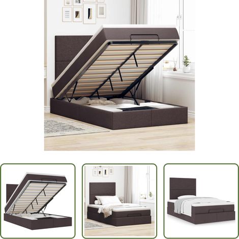 vidaXL Stauraum - Ottoman-Bett mit Matratze Dunkelbraun 120x190 cm Stoff (1/5)