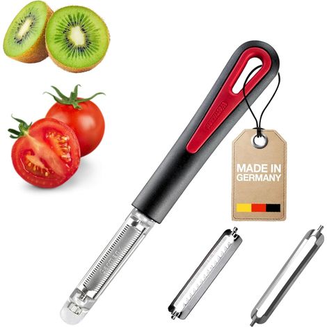 Set d'Épluchage, 3 pièces : 1 Éplucheur de Tomates/Kiwis + 1 Lame Julienne + 1 Lame standard, 1 Éplucheur - 3 Lames, Tomfix Gallant, Acier inoxydable/plastique, Noir/Rouge, 294622E6 (1/5)