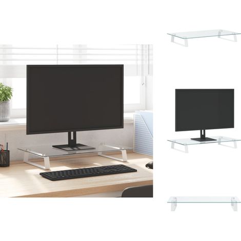 Monitorständer Weiß 60x35x8 cm Hartglas und Metall - Monitorständer - Computerständer - Laptopständer - Bürobedarf - Ergonomie (1/5)