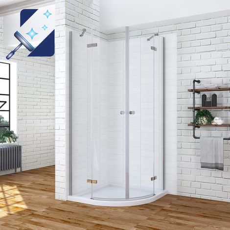 Duschkabine Viertelkreis Pendeltür 90x90 cm Radius 550 mm Runddusche Duschabtrennung Rund Dusche Scharniertür 6 mm Sicherheitsglas Nanobeschichtung höhe 195cm (1/5)