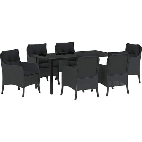 Maison Exclusive - Set da Pranzo per Giardino con cuscino 7 pcs Nero polyrattan