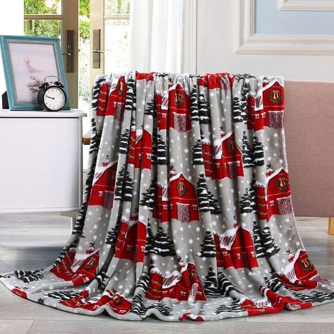 Plaid De Noël - 70 X 100 Cm - Motif Maison Enneigée Et Bonhomme De Neige - Polyester - Pour Canapé Lit Salon Chambre - 1 Pièce (1/5)