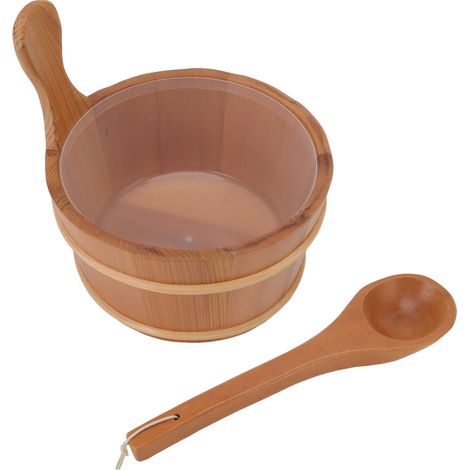 Ensemble seau et louche pour sauna, hammam, tonneau en bois étanche avec revêtement plastique pour spa et piscine, 4 L (1/5)