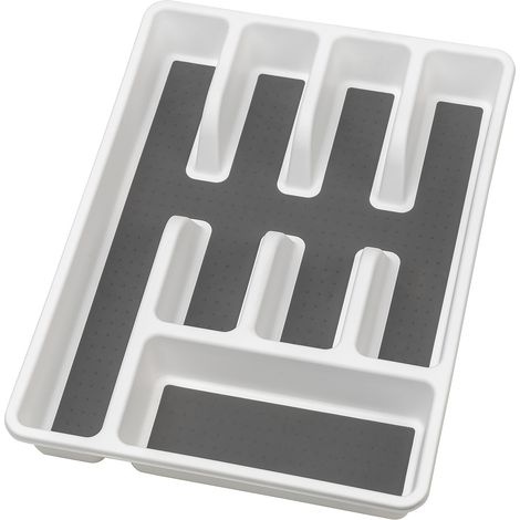 Wenko Portaposate antiscivolo - Inserto posate per cassetti, Polipropilene, 26.5 x 5 x 36.5 cm, Bianco (1/5)