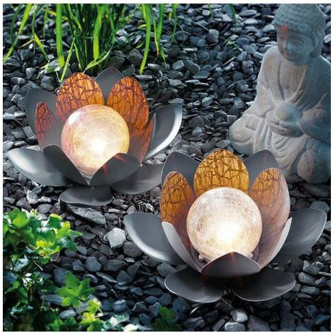 Lot de 2 fleurs de lotus solaire lampe solaire de jardin blanc chaud (1/5)