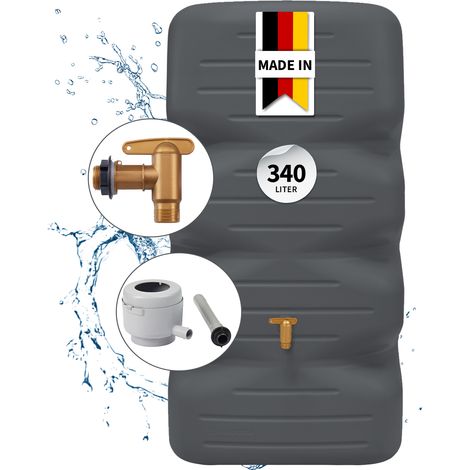 GARANTIA CUBUS Gartentank Komplett-Set 340 Liter graphite grey inkl. Kunststoff-Auslaufhahn und Fallrohranschluss