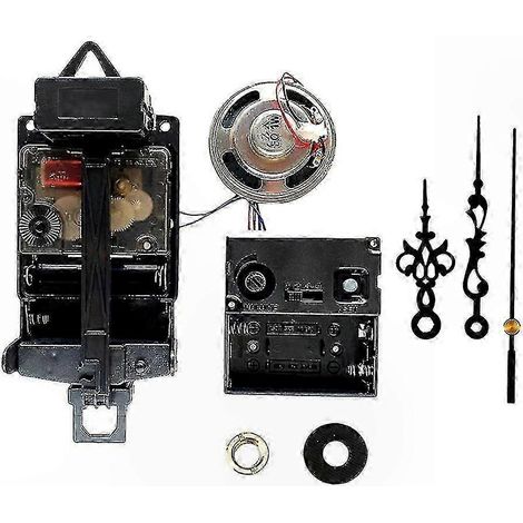 Mouvement d'horloge à pendule en quartz noir avec haut-parleur boîte à musique, mécanisme mélodique fonctionnant sur pile (1/2)