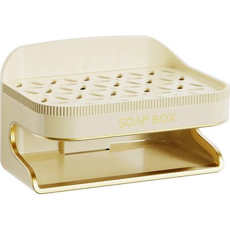 Porte-savon mural double couche sans perçage, sans égouttage, blanc, pour salle de bain et cuisine. (1/5)
