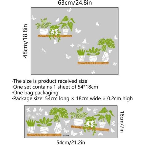 Stickers Muraux Vert planté en pot papillon autocollant en verre statique fenêtre fenêtre Wall stickers double face décoratif (1/4)