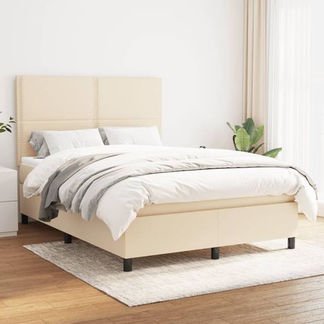 Sommier à lattes de lit avec matelas Crème 140x190 cm Tissu (1/5)