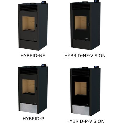 Poêle mixte hybride ventilé bois granules - BRONPI Hybrid 10 kW   Version acier avec vitre sérigraphiée