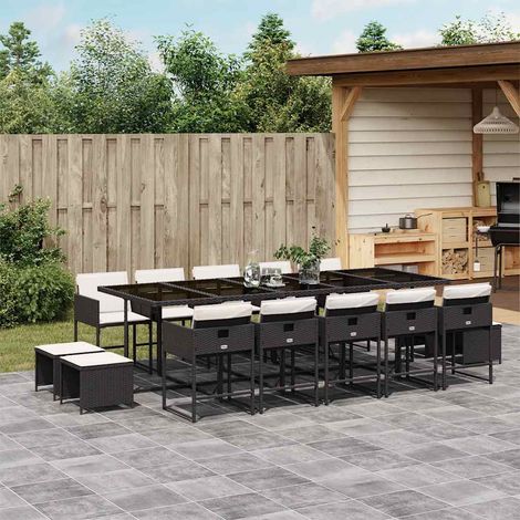 15-tlg. Garten-Essgruppe mit Kissen Schwarz Poly Rattan (1/5)