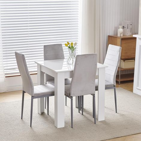 75x75cm Square Dining Table and Chairs Set, Small Dining Room Set High Gloss Dining Table with Chairs Home Furniture (Grey Flannel, White Table with 4 Chairs) (1/5)