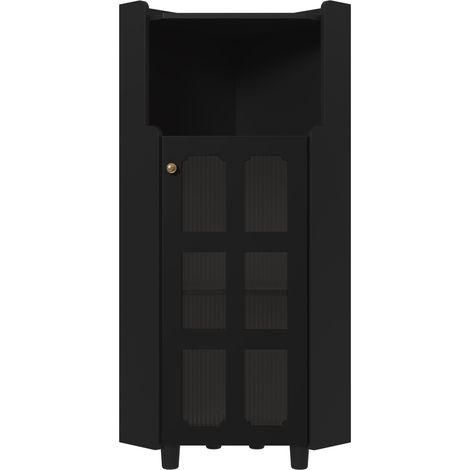 CHICFURN Meuble d’angle LED noir en MDF laqué avec rangement, étagère ouverte et placard vitré 2 niveaux, armoire d’angle gain de place pour salle de bain salon (1/5)