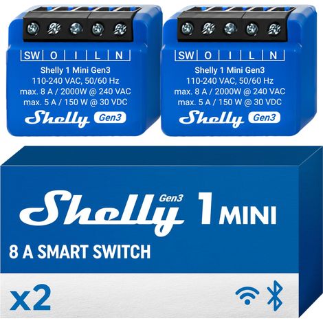 Contrôleur intelligent Shelly 1 Mini Gen3 Wi-Fi Bluetooth 2000 W