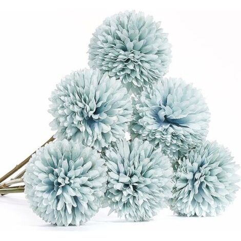 Fleurs Artificielles, 6 pièces Fleurs en Soie avec Tiges, Fausses Fleurs Bleues, Fleurs Artificielles de Chrysanthème pour La Décoration, Bouquets Centres Mariage, Décoration Chambre(Bleu) (1/5)