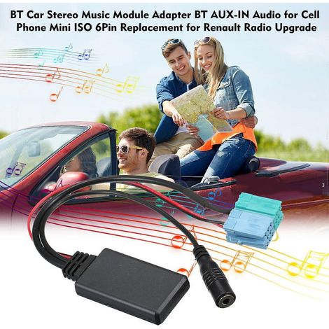 Bluetooth-Autoradio-Musikmodul-Adapter mit Bluetooth-AUX-IN-Audioanschluss für Mobiltelefone (Mini-ISO-6-Pin-Ersatz für Renault)