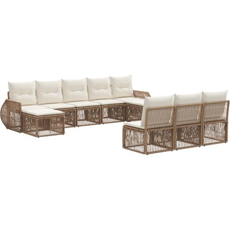 Gartensofa-set 10 pcs Beige und Cremeweiß Poly-Rattan vidaXL