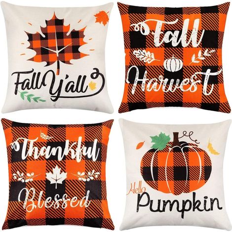 Taie d'oreiller en lin avec coussin décoratif mignon 45,7 x 45,7 cm, coussin décoratif de Thanksgiving (1/5)