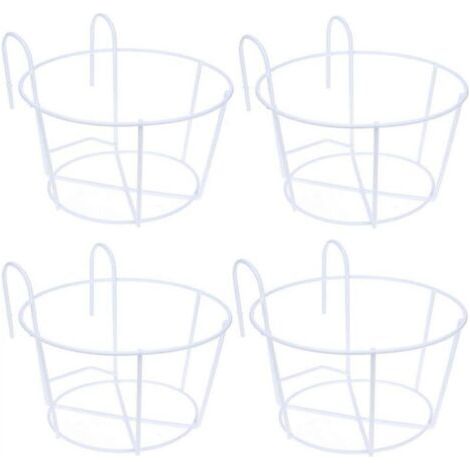 Support de fleurs suspendu blanc 16169cm 4 pièces support de pot de fleurs balcon rond en fer panier de fleurs suspendu adapté pour balcon (1/5)